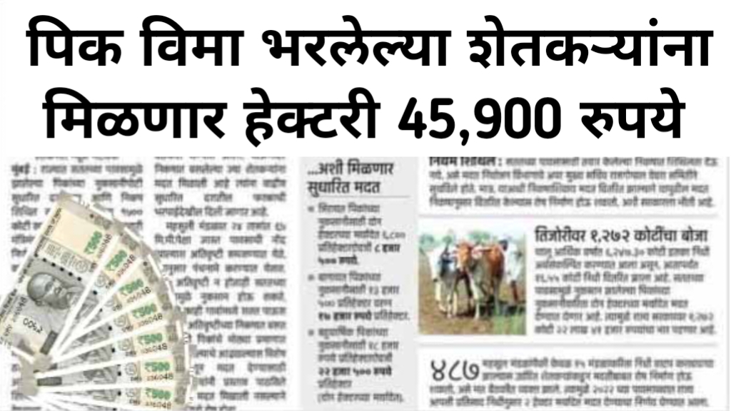 सरसगट पीक विमा जाहीर, शेतकऱ्यांना हेक्टरी मिळणार 45,900 हजार रुपये पात्र याद्या जाहीर General crop insurance